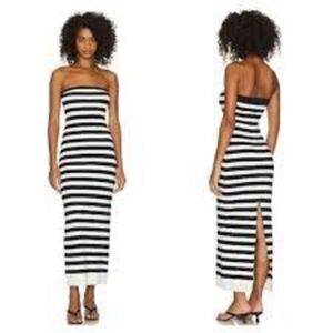 Grlfrnd Paricia Striped Tube Maxi Dress in Ivory & Navy, Size M